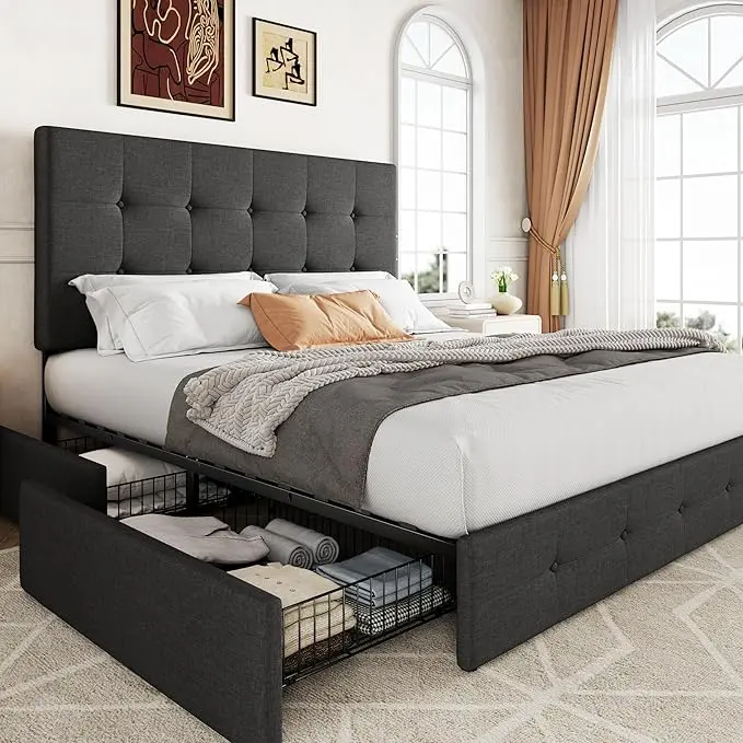 Allewie Upholstered Queen Size Platform Bed Frame