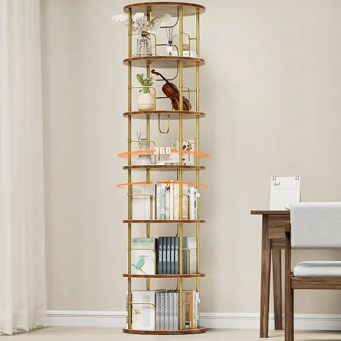 ALLSTAND 6 Tier Rotating Bookshelf, 360 ° Display Stackable Spinning Bookshelf