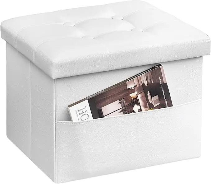 AmasSmile White Storage Ottoman Folding Foot Rest Stool