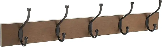 Amazon Basics Rectangular Farmhouse Wall-Mounted Coat Rack for Entryway and Bedroom, Storage Organizer, 5 Hooks, Barnwood | Farmhouse, with Storage Hooks, Rectangular