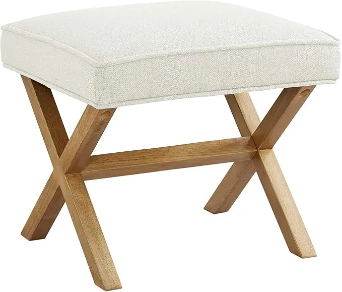 Amazon Basics Small Ottoman Foot Rest, Mid-Century Modern X Square Polyester