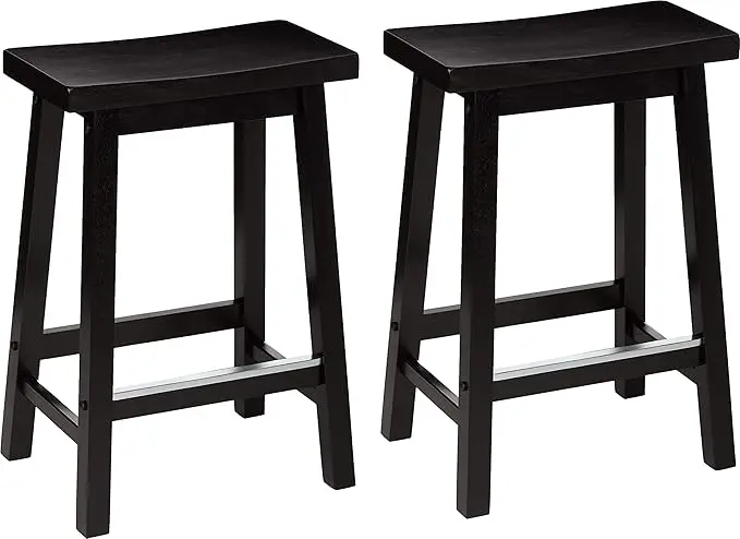 Amazon Basics Solid Wood Saddle-Seat Counter Height Bar Stools