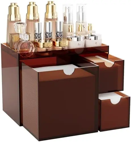 Amber Acrylic Face Towel Holder with 3 Drawers