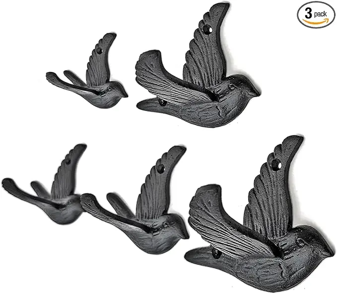 Ambipolar Flying Bird Iron Cast Decorative Bird Wall Mounted Coat Hooks (Classic)