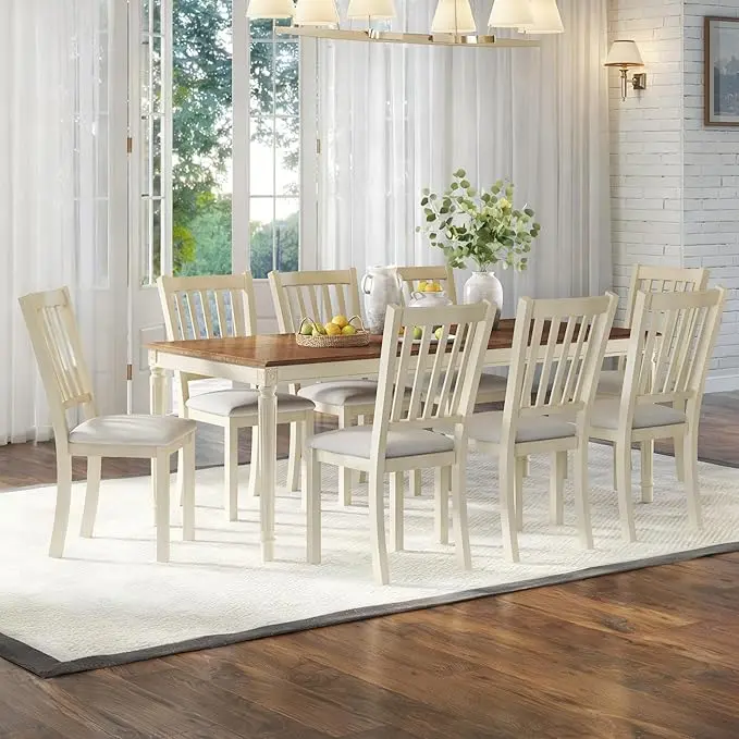 AMERLIFE 9-Piece Farmhouse Solid Wood Dining Table Set