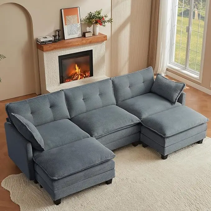 Amsleekey Modular Sectional Sofa, 111.5" U-Shaped Corduroy Comfy Sectional