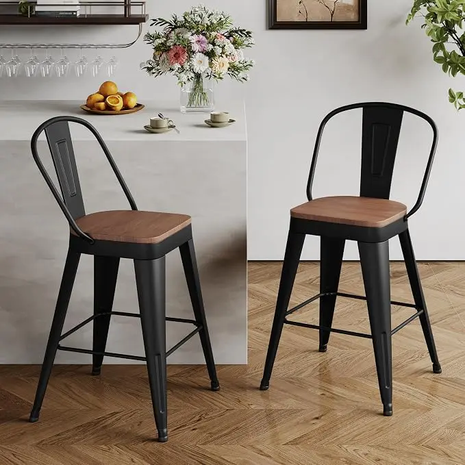 Andeworld Metal Bar Stools Set of 2, 26 inch Counter Height Barstools