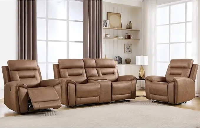 ANJ 3-Piece Faux Leather Power Recliner Sofa Set