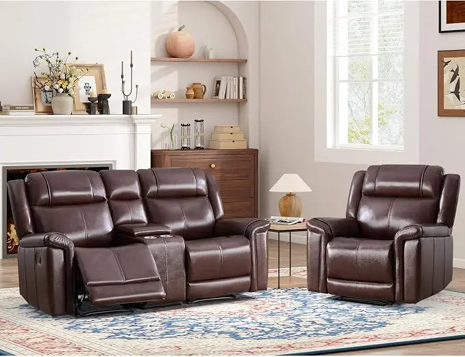 ANJ Premium Genuine Manual Reclining Sofa Set