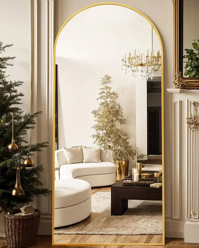 Antok 76" x34” Arched Full Length Floor Mirror, Free Standing/Wall Mount/Leaning