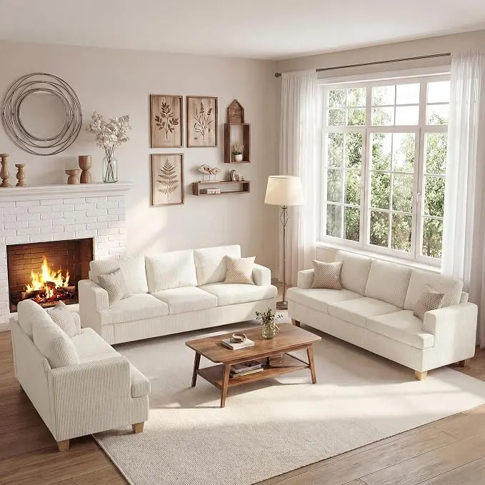 Apicizon 3 Piece Sofa Set 89'' 3-Seat Couch Sofa
