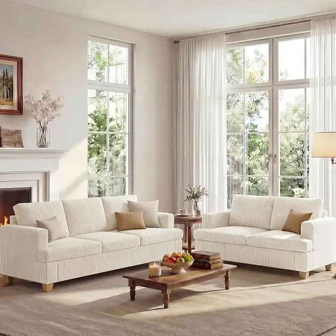 Apicizon Loveseat & 3 Seater Sofa Sets, 2 Piece Deep Seat Sleeper Sofa