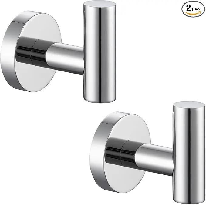 APLusee Polished Chrome Round Coat Hook 2 Pack, 304 Stainless Steel Bathroom Towel Hook, Wall Mounted