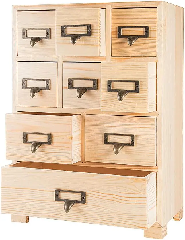 Apothecary Cabinet with 9 Drawers & Labels Rustic Library Card Catalog Cabinet