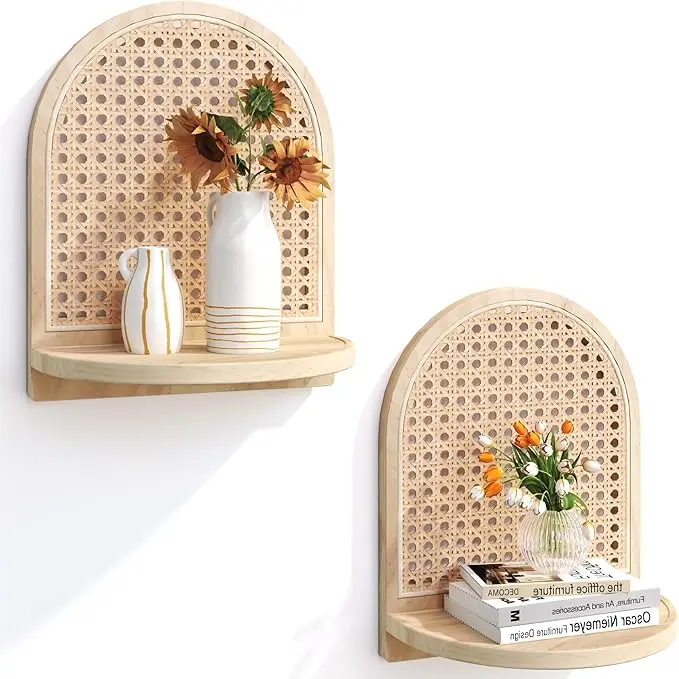 Arched Rattan Wall Shelf