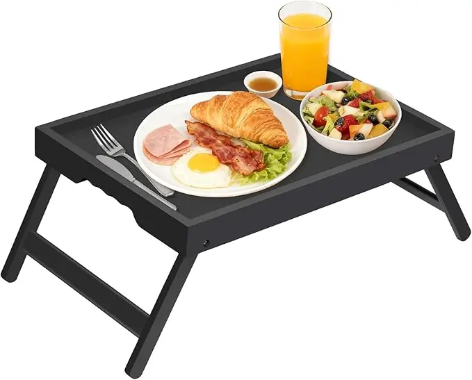 Artmeer Bed Tray Table with Folding Legs, Bamboo Breakfast in Bed