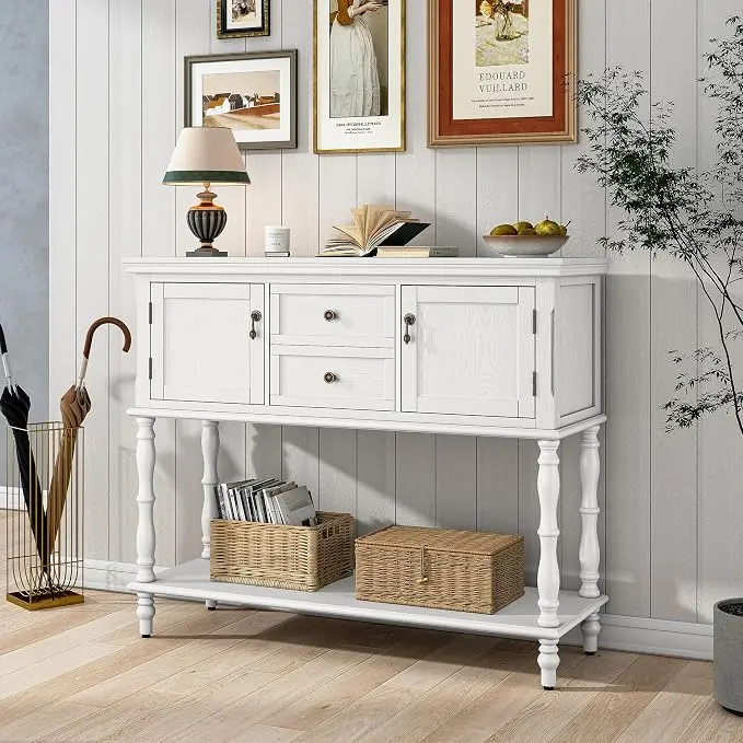 ARTPOWER Console Table with 2 Drawers, Retro Entryway Table with 2 Door