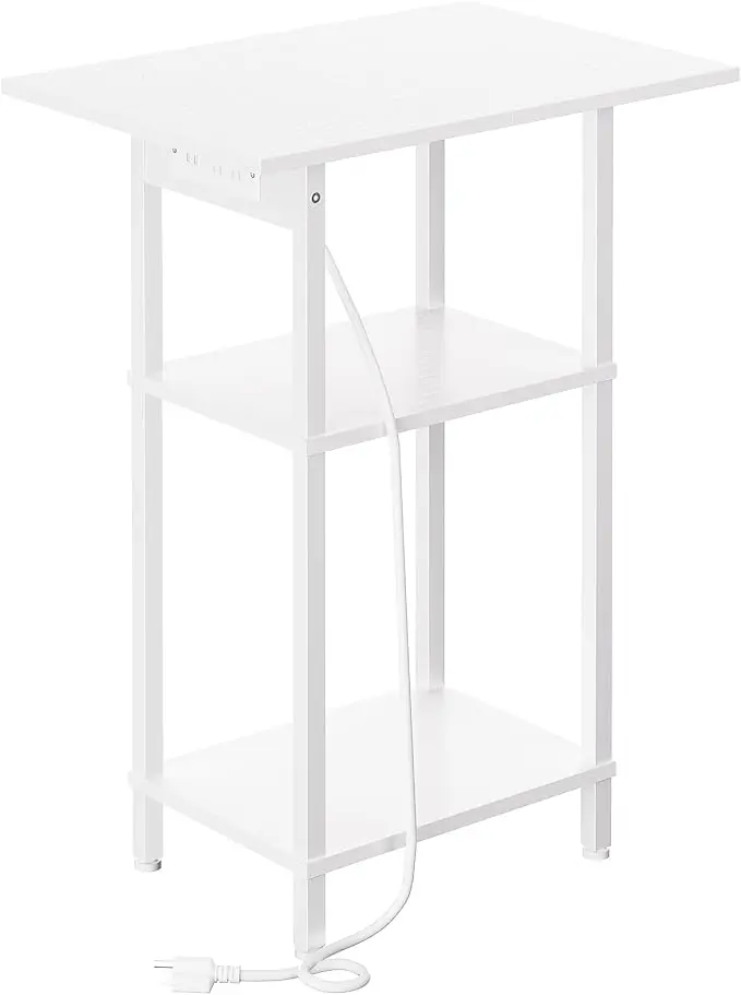 Asgolion Tall Side Table with Charging Station, Skinny End Table Nightstand