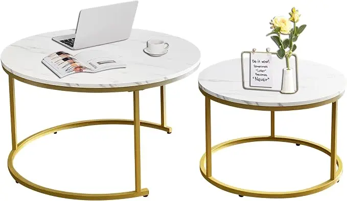 AT-VALY Coffee Table Set of 2 Nesting Tables, Round Sofa Table