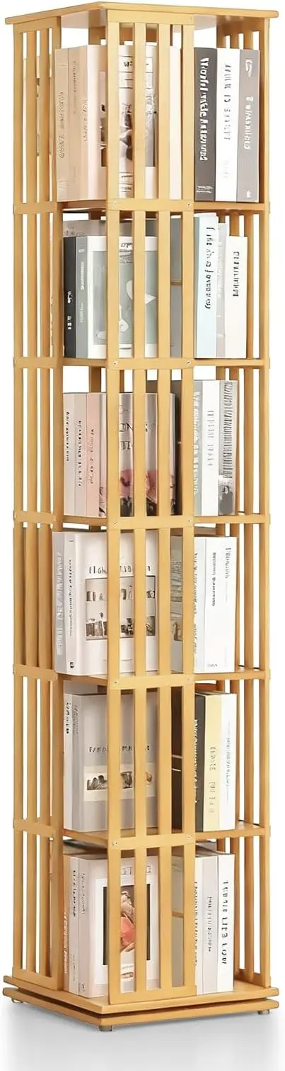 Athena Collection Rotating Bamboo Bookshelf, 6-Tier Floorstanding Corner