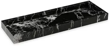 Atticus Black Zebra Marble Bath Tray, 14.25" Rectangular Vanity Organizer, Bold Stone Accent