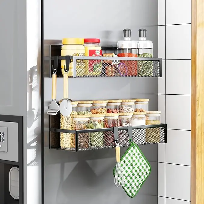 Aufworld Magnetic Spice Rack for Refrigerator, 2 Pack Magnetic Shelf, Fridge