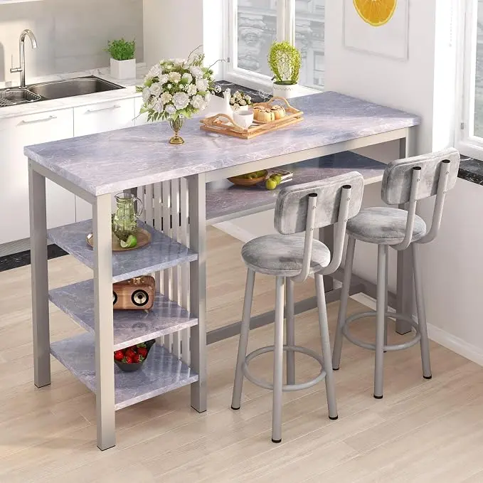 AWQM 3-Piece Bar Table and Chairs Set, Modern Glay Table