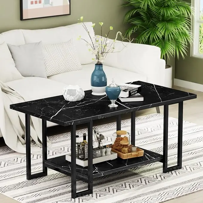 AWQM Marble Coffee Table, Faux Marble Top Rectangular Coffee Table