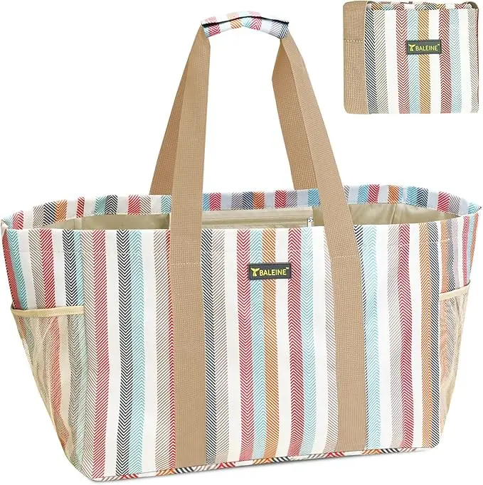 BALEINE Soft 9 Gallon Extra Large Utility Tote, Foldable Reusable Storage Bag (Color Stripe)