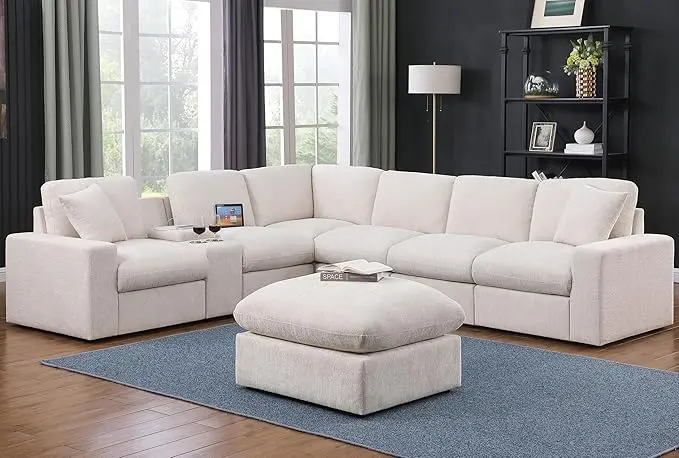 Ball & Cast 127" Modular Sectional Sofa, Modern Oversized Cloud Couch