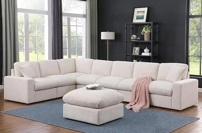 Ball & Cast 146" Oversized Modular L-Shaped Sectional Couch, Large Chenille