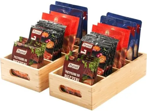 Bamboo Pantry Organizer for Snack, Seasoning Pouch, Teabag (2 Pack)