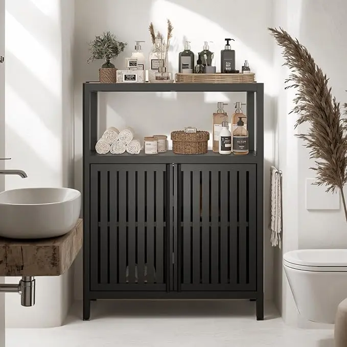 Bamboo Storage Cabinet Bathroom Floor Cabinet Side Storage Organizer Cabinet