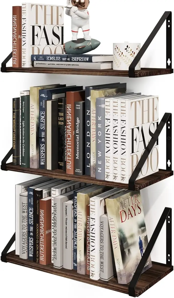 BAMEOS Floating Shelves Rustic Wood Wall Shelf, Small Bookshelf