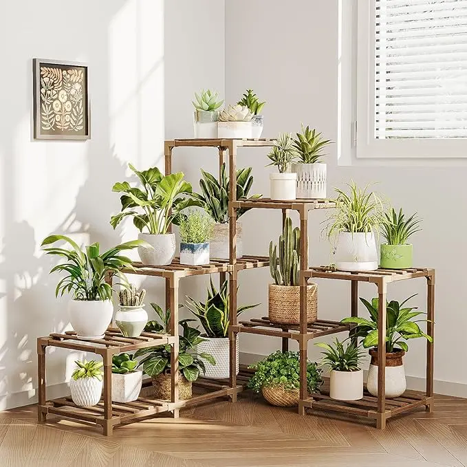 Bamworld Plant Stand Indoor Corner Plant Shelf Outdoor