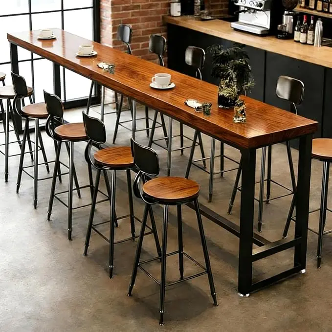 Bar Height Table Long Bar Table Solid Wood Farmhouse Bar Table Industrial Long
