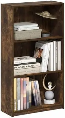 Basic 3-Tier Book Shelf with Open Shelves, Amber Pine