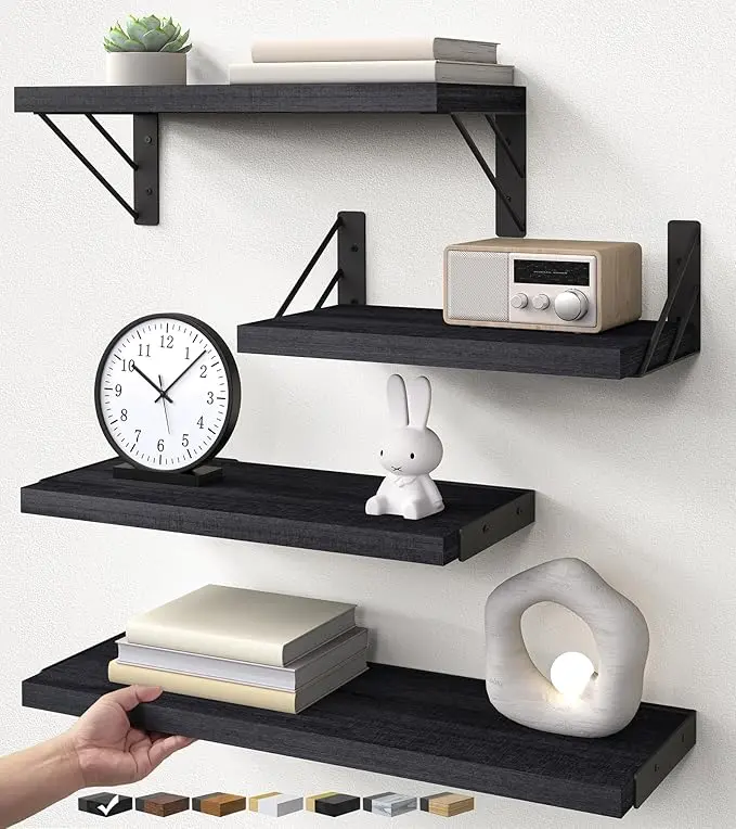 BAYKA Wall Mounted Floating Bathroom Shelves, Wood Wall Shelf