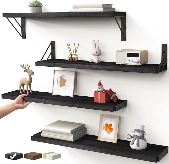 BAYKA Wall Mounted Floating Shelves, Wood Floating Wall Shelf