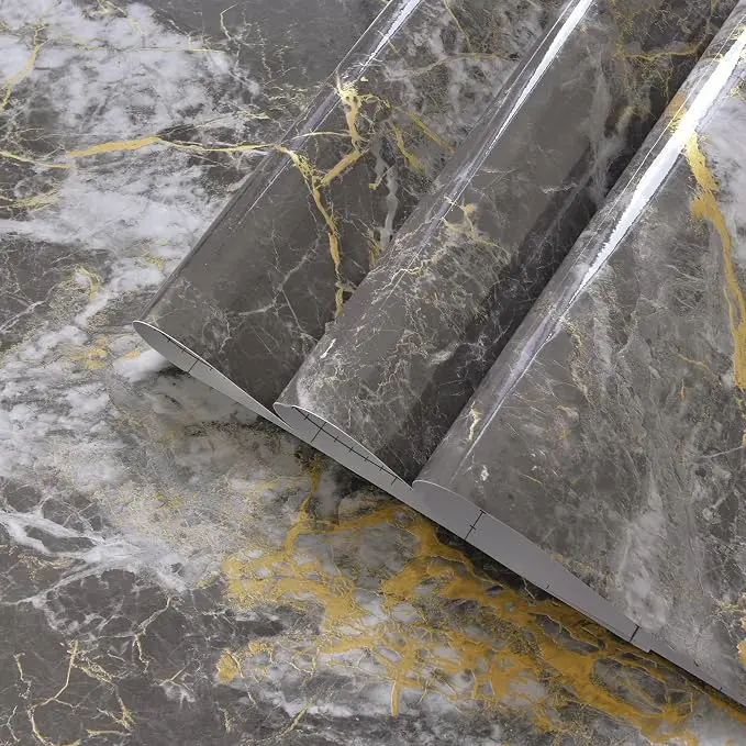 BAYYA Dark Grey/Gold Marble Contact Paper