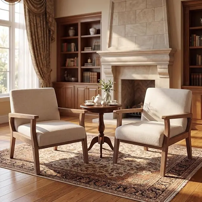 Beige Accent Chairs Set of 2