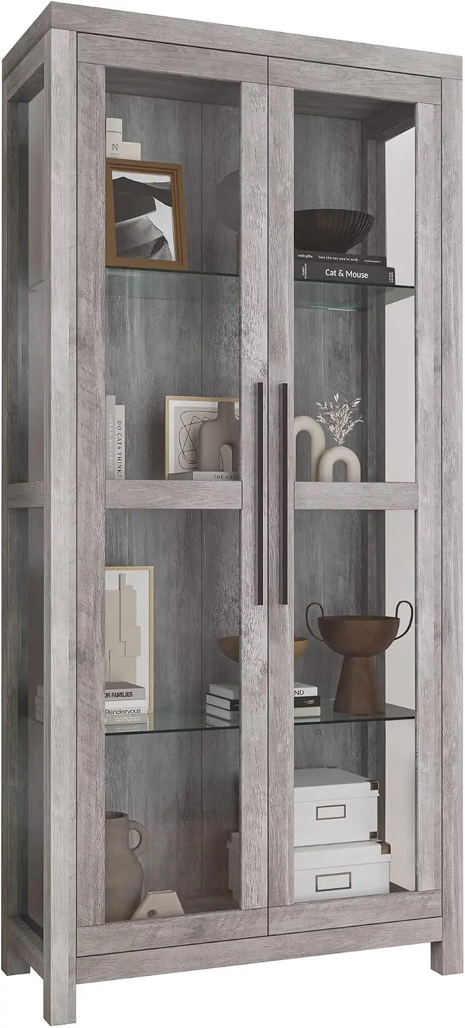 BELLEZE Glass Display Cabinet, Tall Curio Cabinet