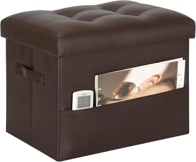 BelugaHelper Storage Ottoman Foot Rest Stool, Foldable Leather Footstool
