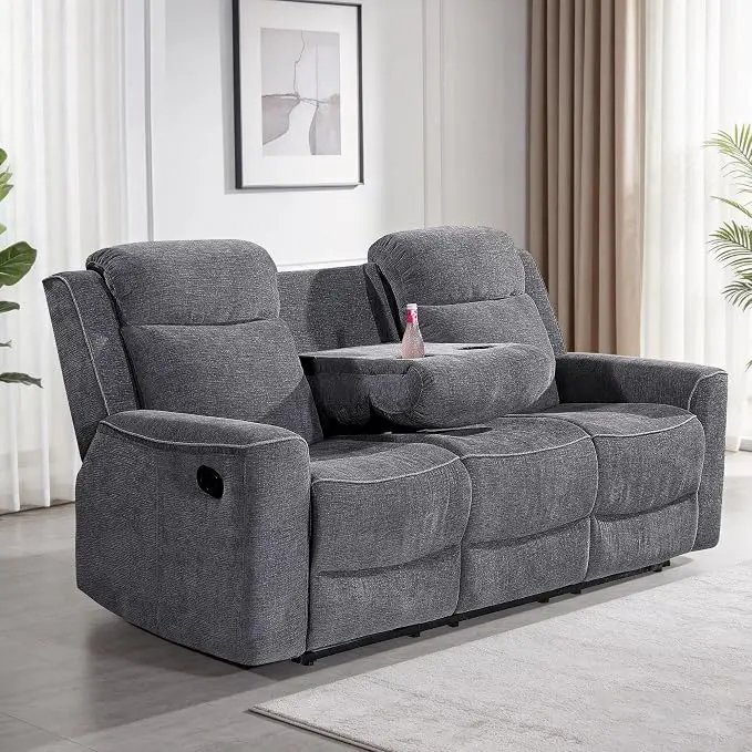 Betsy Furniture Soft Microfiber Manual Reclining Sofa w/Dropdown Table