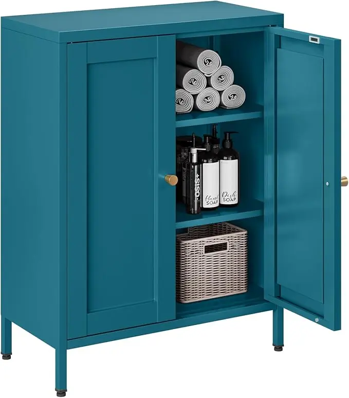 Bevivog Bathroom Floor Storage Cabinet, Metal Storage Sideboard