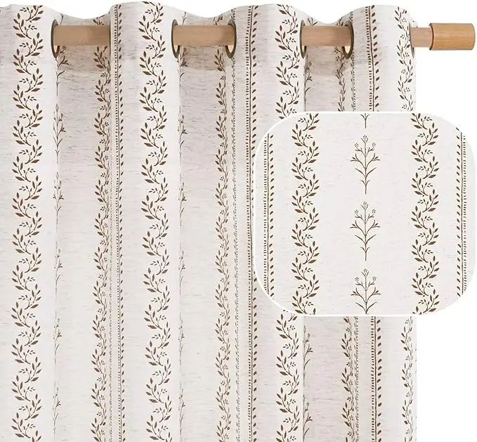 BGment Brown Boho Curtains Leaf Floral Print Cottage Core Botanical Curtains