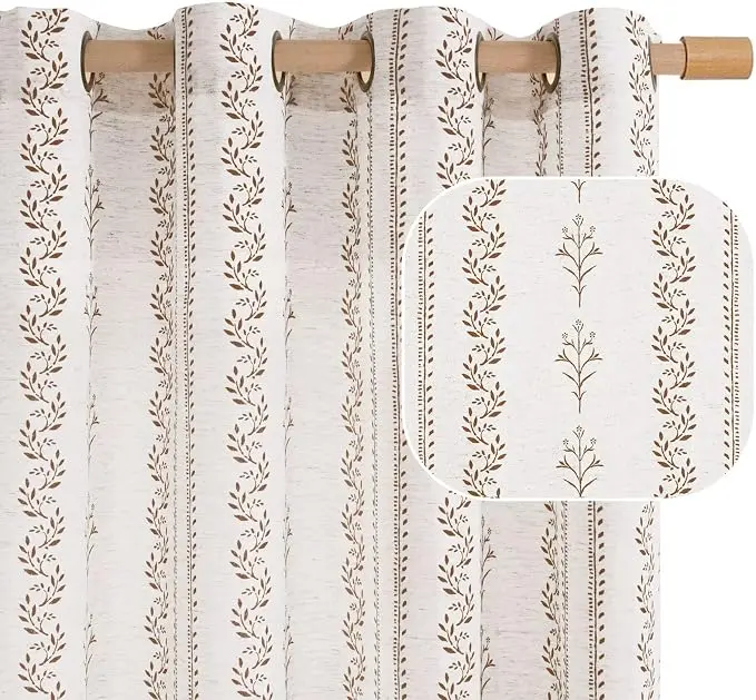 BGment Brown Boho Curtains Leaf Floral Print Cottage Core Botanical Curtains