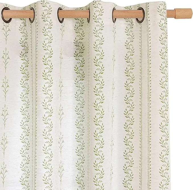 BGment Sage Green Floral Curtains 84 Inch Long, Light Filtering Linen Curtains