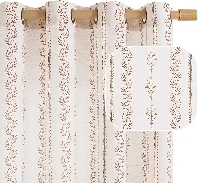 BGment Terracotta Boho Curtains Leaf Floral Print Cottage Core Botanical