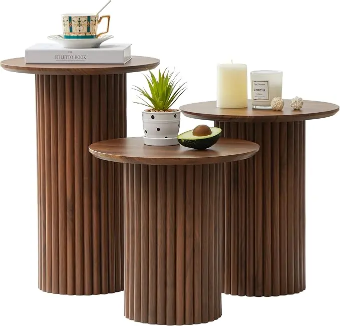 Bifins Round Nesting Coffee Table Set of 3, Mid Century Modern Fluted Coffee